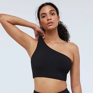 Madewell true black Ribbed One-Shoulder Longline Bikini Top